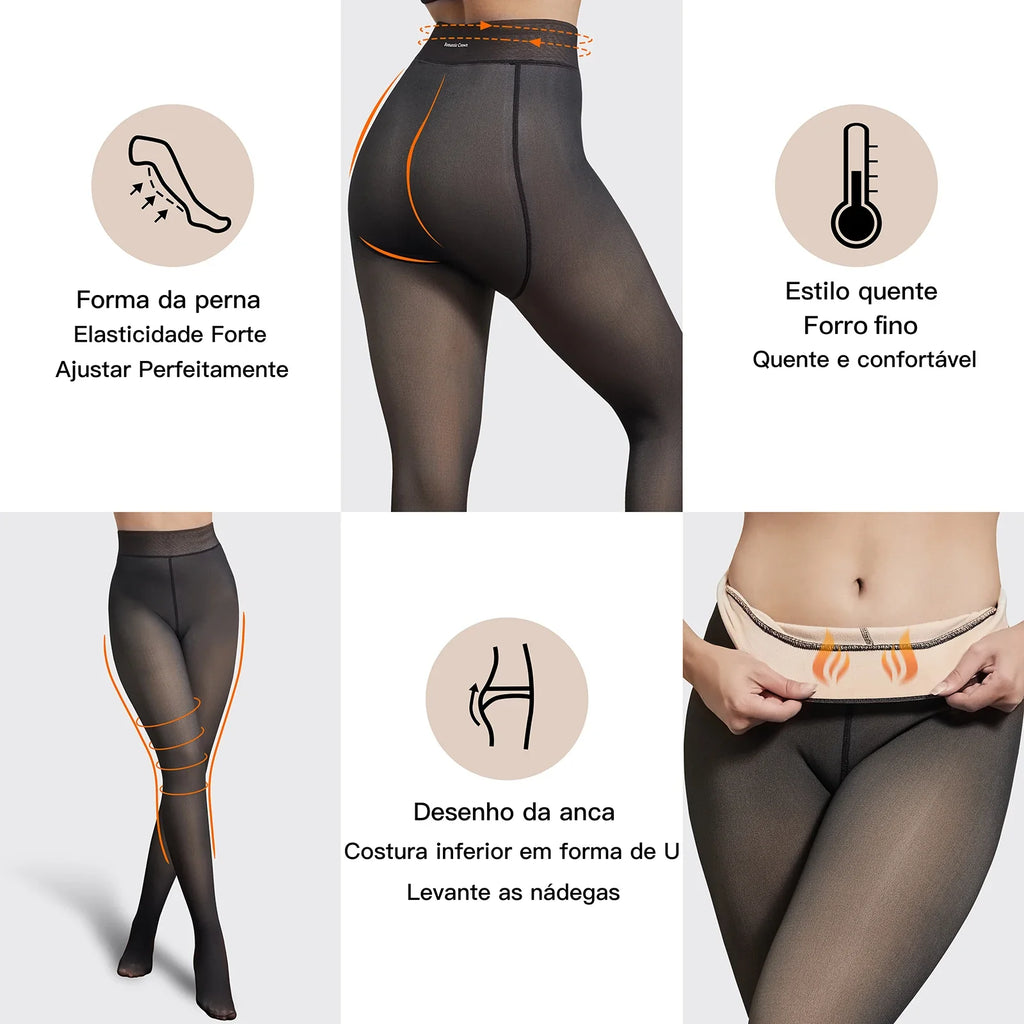 Medias térmicas de lana con interior afelpado translúcidas - Zayle™